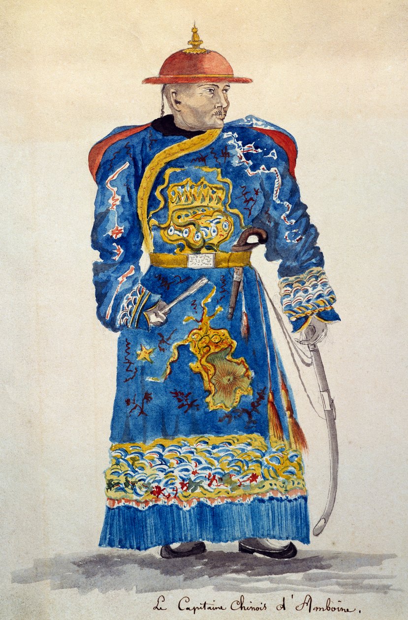Chinesischer Kapitän von Ambon, Molukken, Aquarell von Jules-Louis Lejeune, basierend auf 