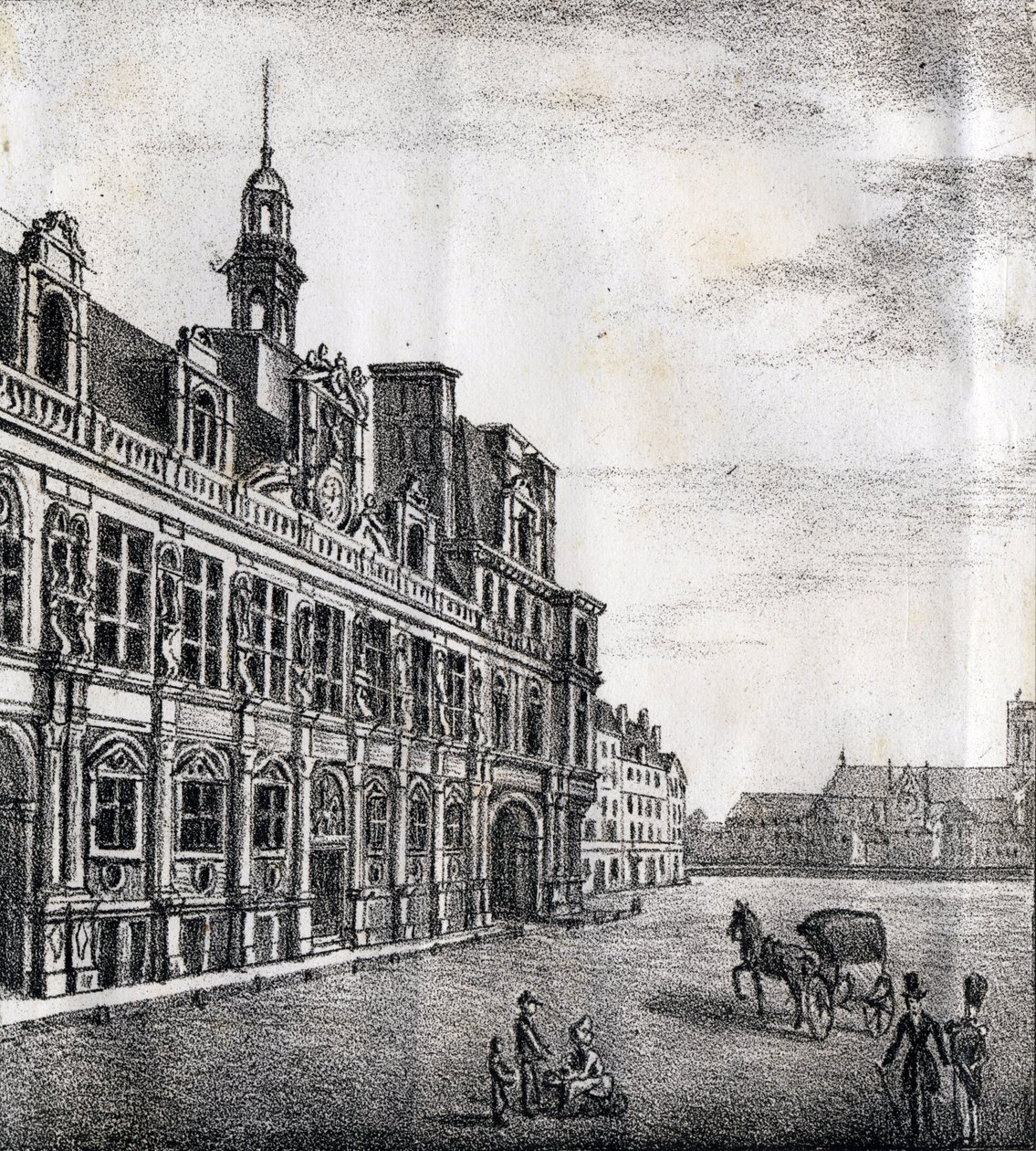 Rathaus - „Alphabet Picturesque des Monumens de Paris“ um 1840 (Gravur) von French School