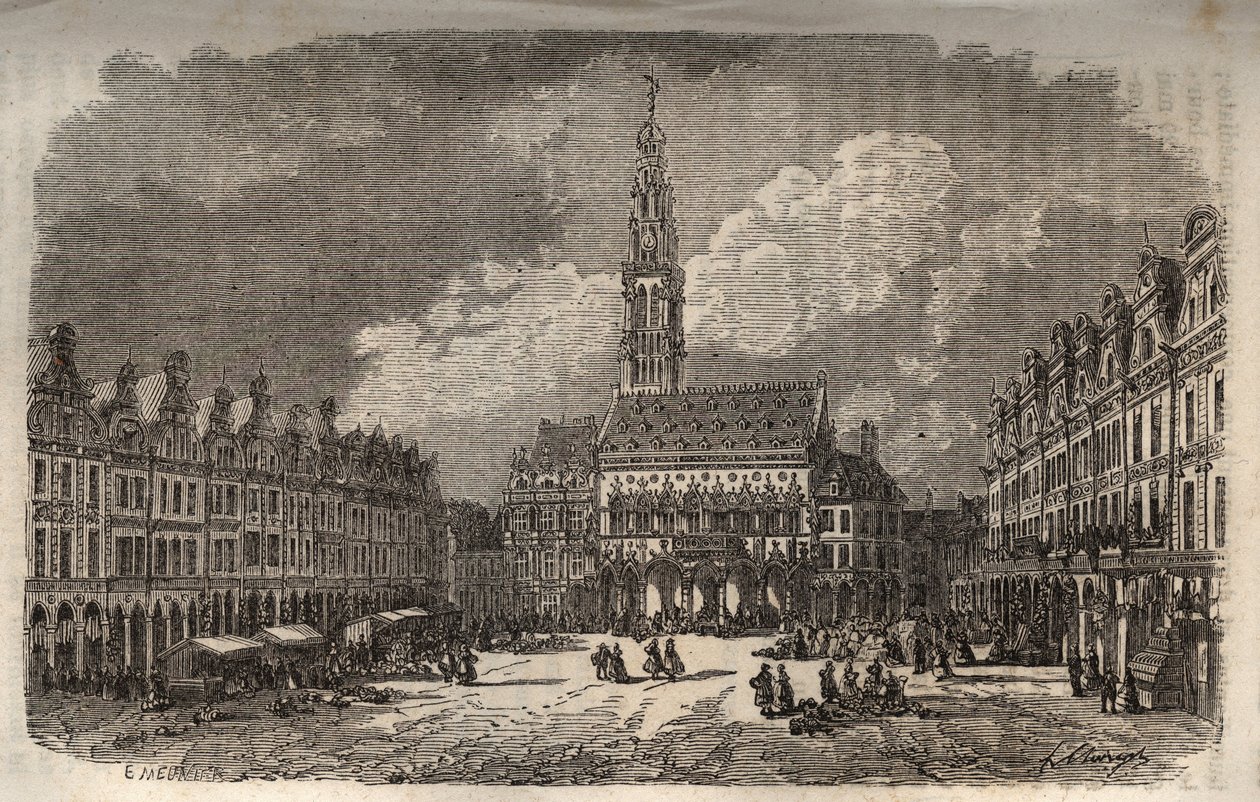 Rathaus und Belfried der Stadt Arras - Gravur in „Histoire de France“ von Victor Duruy (1811-1894) - 1882 von French School