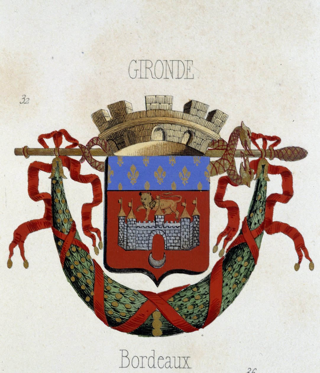 Wappen der Stadt Bordeaux - in „Armorial National de France“ von H. Traversier, Paris von French School