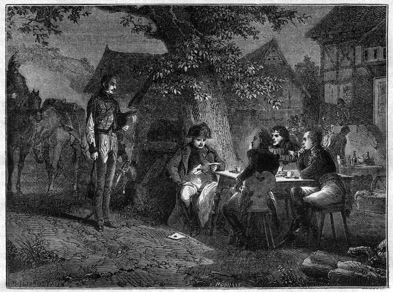 Kaltblütigkeit Napoleons beim Erfahren der unglücklichen Schlacht von Dennewitz (Deutschland) am 8. September von French School