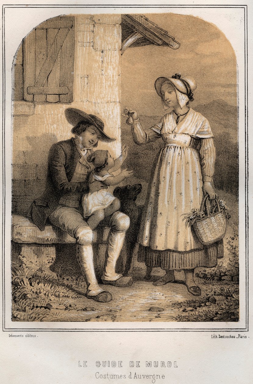 Kostüme aus der Auvergne - Der Führer von Murol - Gravur in „Les soirées de mon oncle souvenirs et récits de voyages“ von MORING MICHEL - Ende 19. Jahrhundert von French School