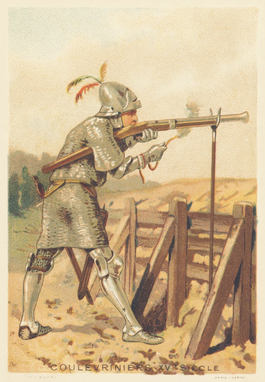 Coulevrinier im 15. Jahrhundert (Krieger, zu Fuß oder zu Pferd, Waffe einer Schlange in der Hand) von French School