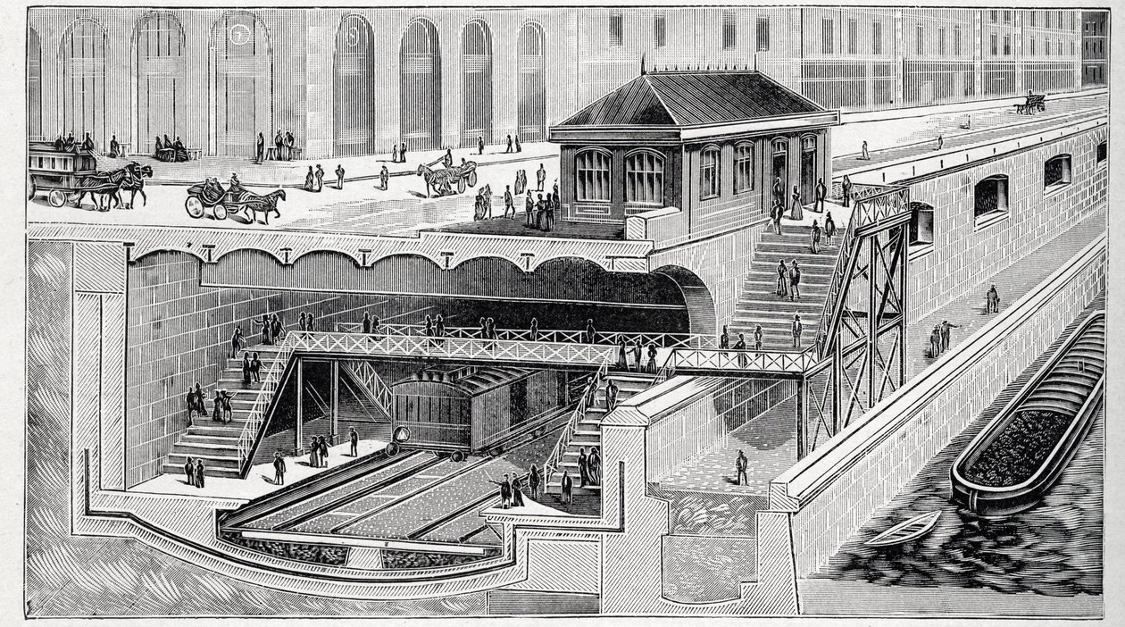 Schnitt der Station Saint Michel in Paris in „La nature“ 1899 von French School