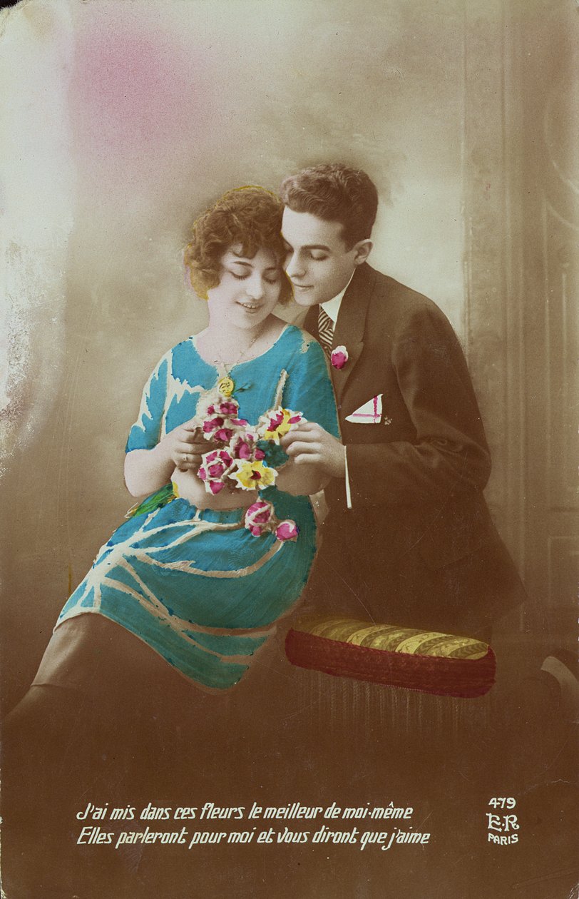 Paar mit Blumen, 1910-20 von French School