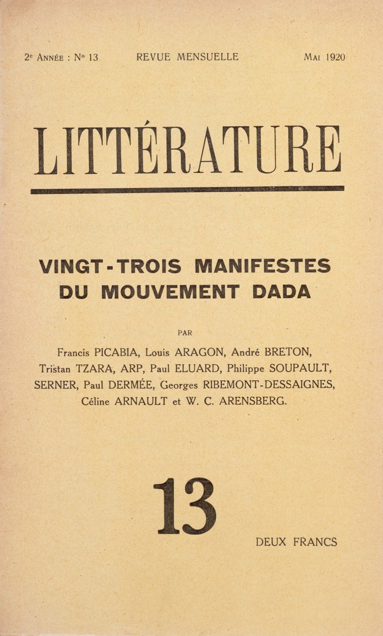 Titelbild der Literaturzeitschrift Litterature, Mai 1920 von French School
