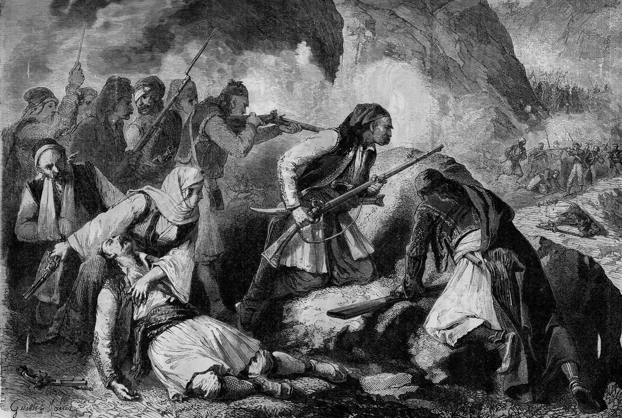 Kretischer Aufstand (1866-1869), Aufstand der kretischen Bevölkerung gegen die osmanische Besatzung: Engagement zwischen den Kandioten (Einwohner der Insel Candia oder Kreta) und den Türken von French School