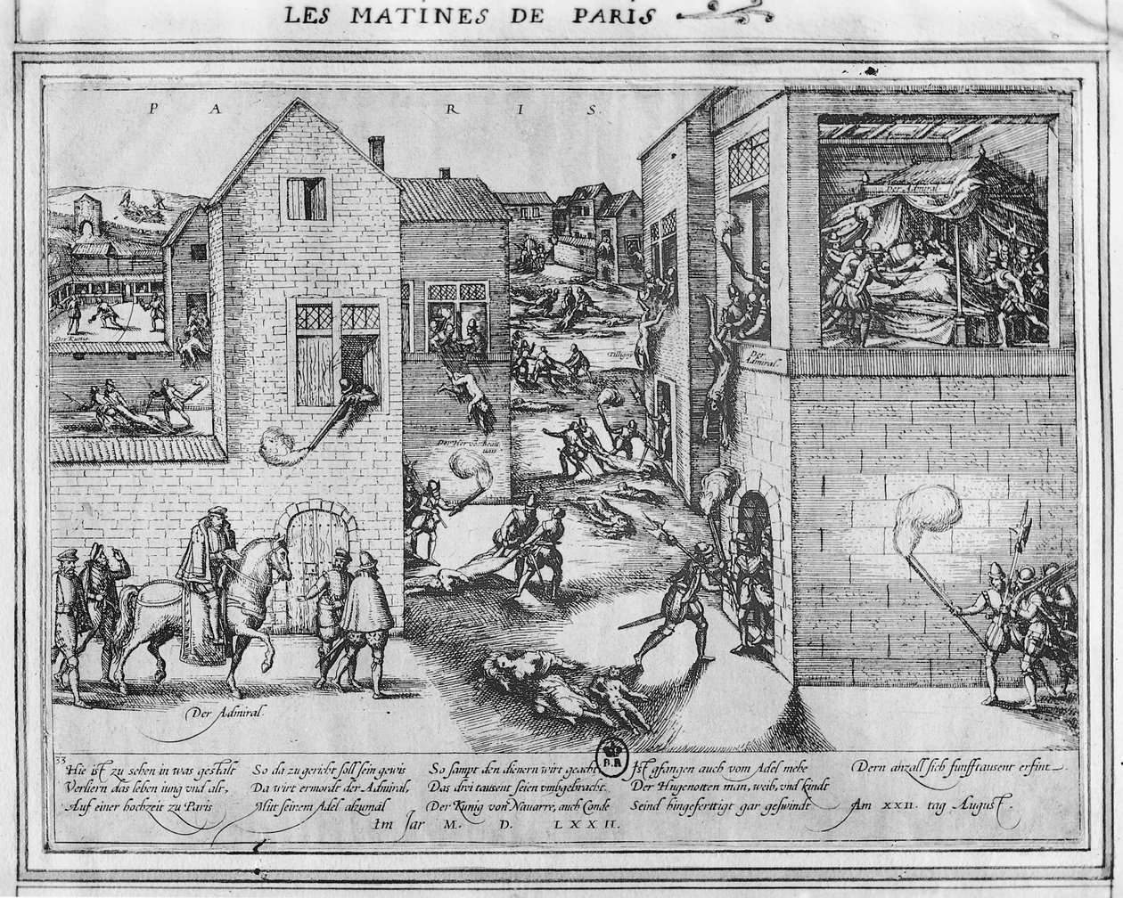 Tod von Admiral Gaspard II de Coligny (1519-72) zur Zeit des Massakers an Bartholomäus 1572 von French School