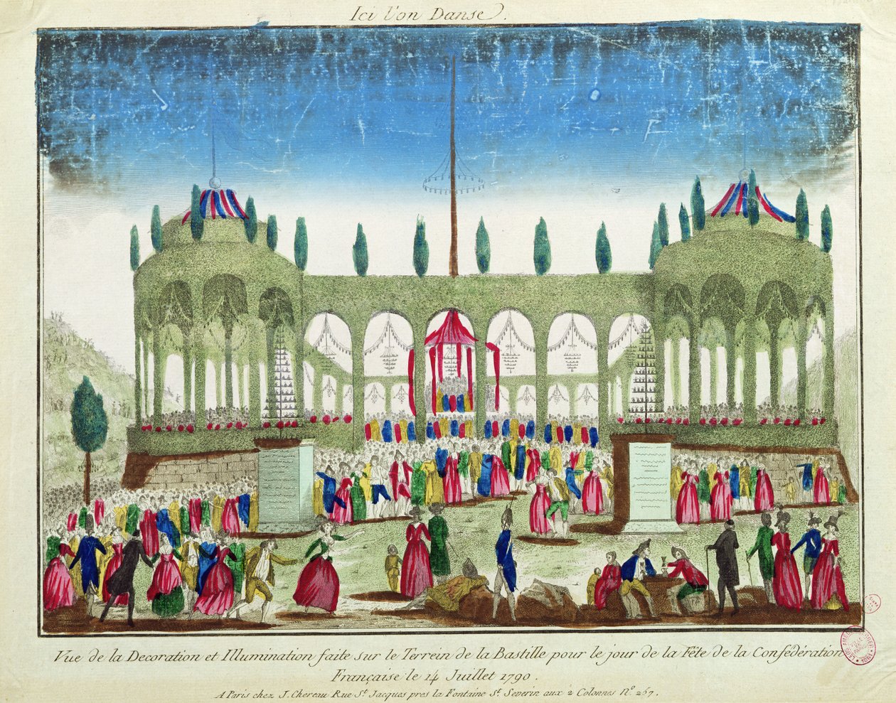 Dekoration und Beleuchtung der Bastille für das Fest der Föderation, 14. Juli 1790 von French School