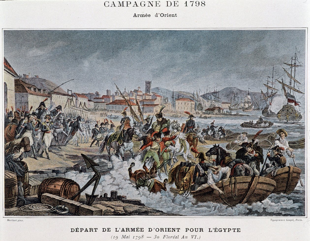 Abreise der Orientarmee nach Ägypten - in „Victoires et Conquêtes des Armées Françaises“, Paris, n.d. von French School