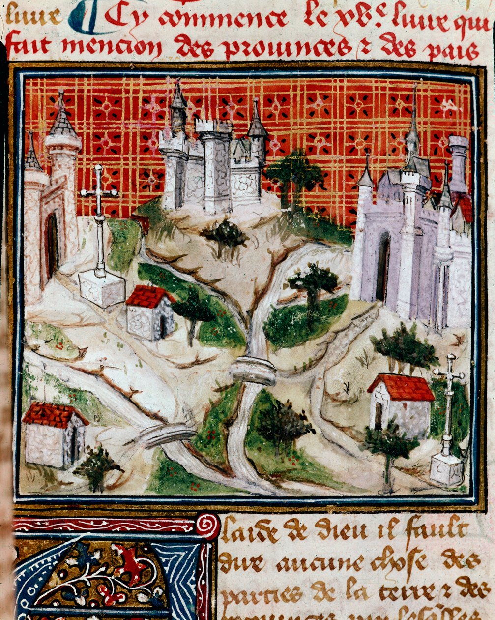Von den Provinzen und Ländern der Erde. Präsentation des Bandes, der sich auf die Territorien und die Geschichte der Provinzen und Länder bezieht. Miniatur aus 