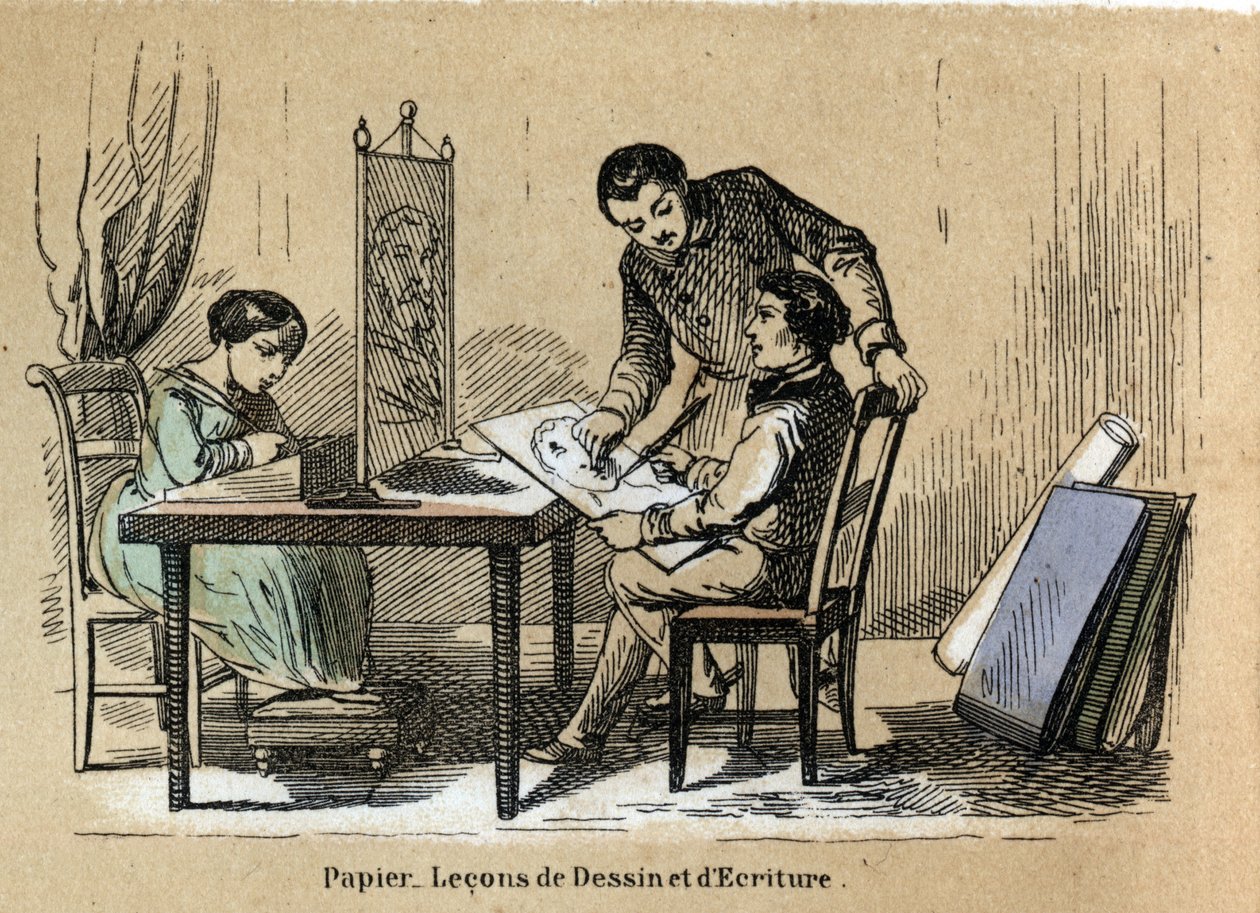 Beschreibung der verschiedenen Produkte und Verwendungen von Papier: Ein Zeichen- und Schreibkurs. (Le papier et ses produits) von French School