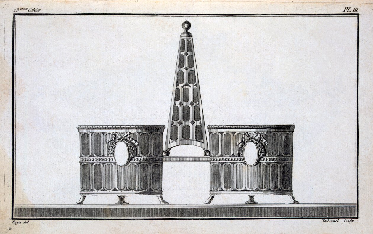 Entwurf von Pugin, aus einem Musterbuch für neoklassizistische Metallarbeiten zusammengestellt von Duhamel, ca. 1770er-80er Jahre von French School