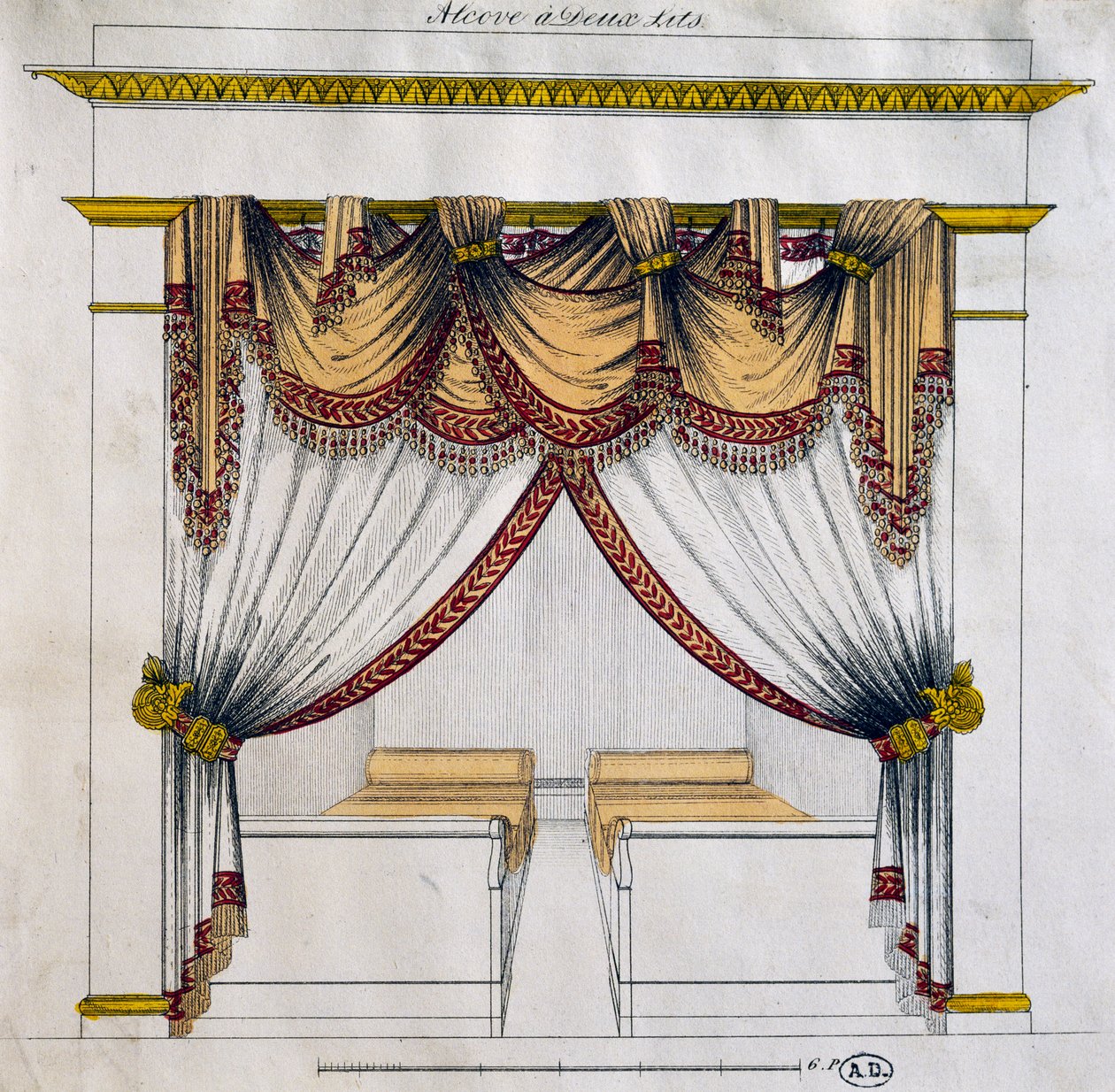 Entwurf einer Nische mit zwei Betten (Erste Empire-Periode), Illustration, Frankreich von French School
