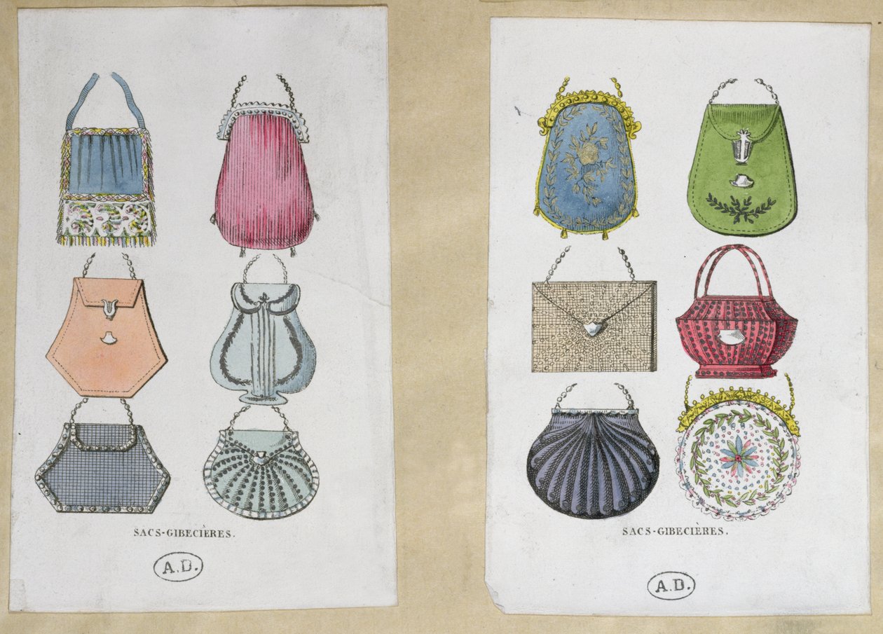 Entwürfe für Schultertaschen, 1822 von French School