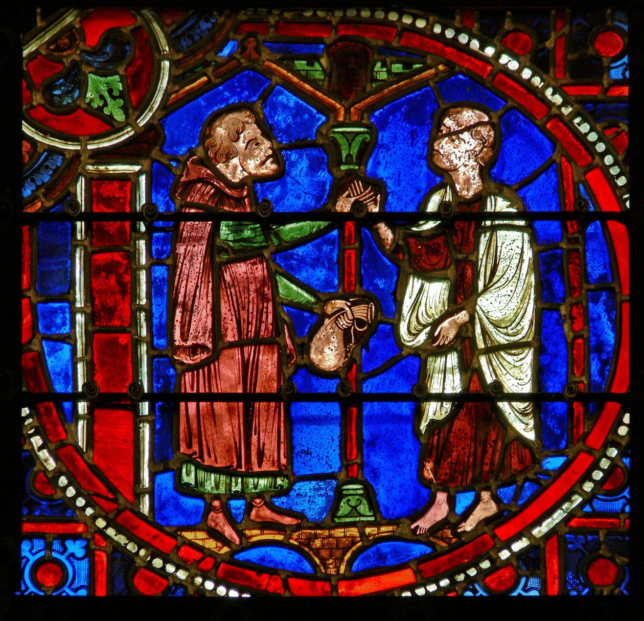 Detail eines Fensters mit Szenen aus dem Wunder des Theophilus von French School