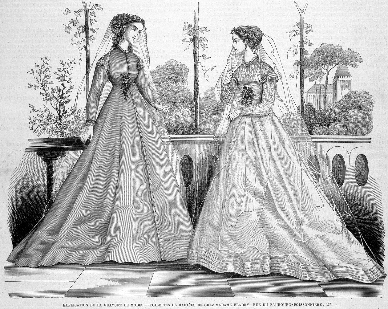 Zwei Brautkleider von Madame Fladry - in „La Mode illustrée“ vom 29.09.1867. von French School