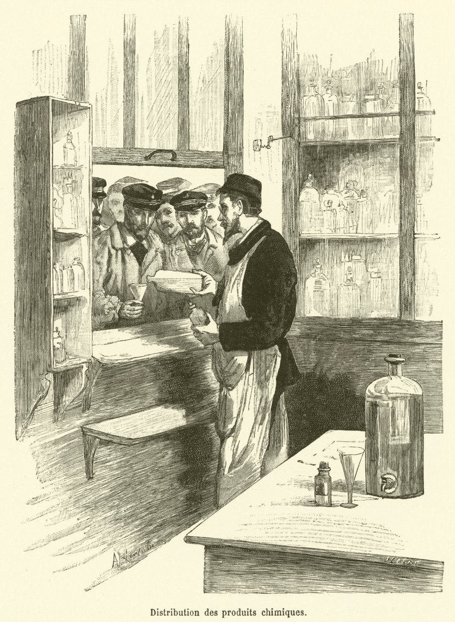 Verteilung der chemischen Produkte (Gravur) von French School
