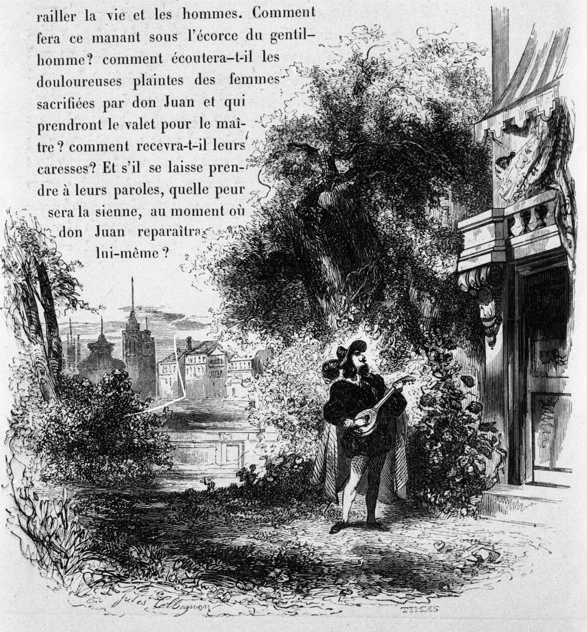 Don Giovanni, der Elviras Zofe ein Ständchen bringt, Szene aus Don Giovanni (Gravur) von French School