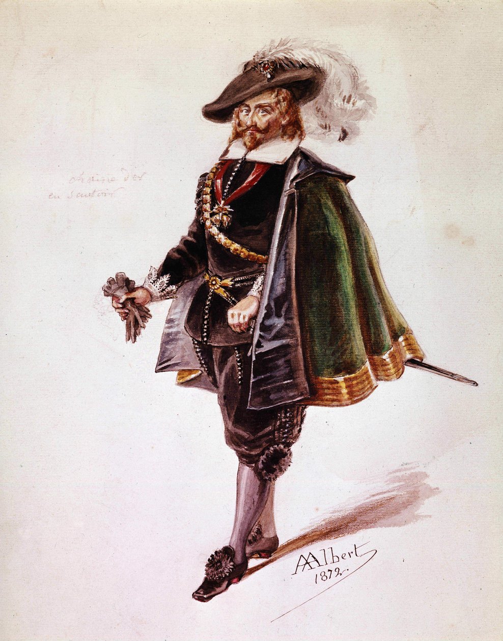 Don Salluste Kostüm für Victor Hugos Ruy Blas. Zeichnung von Albert aus dem Jahr 1872. Maison Victor Hugo, Paris von French School