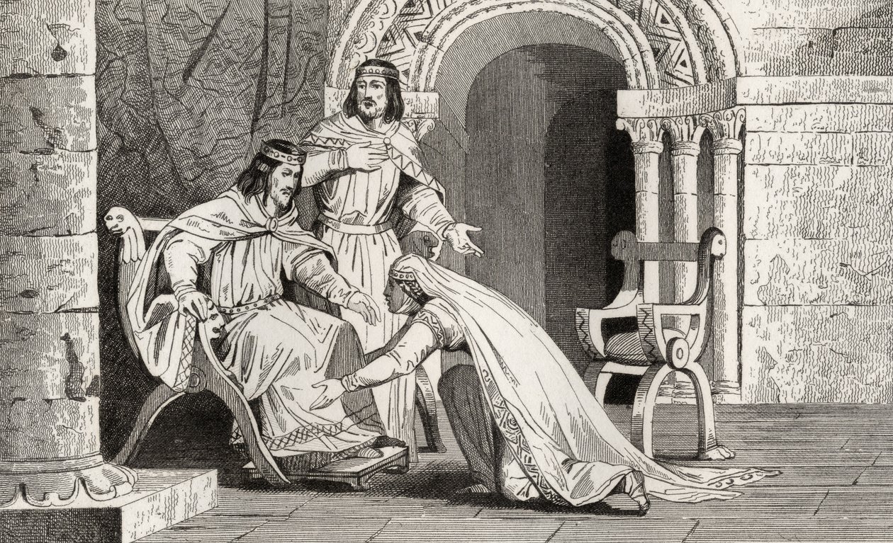 Emme küsst das Knie ihres Mannes Raoul (gest. 936) in Anerkennung seiner Souveränität, aus 