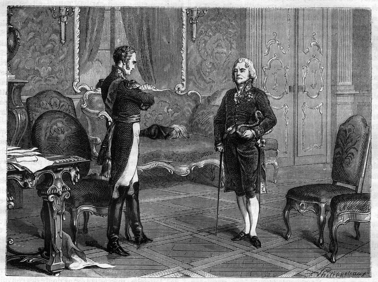 Kaiser Alexander I. von Russland (1777-1825) mit Charles Maurice de Talleyrand Perigord (1754-1838) von French School