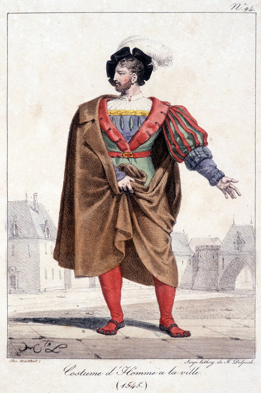 Gravur eines Stadtmannes im Kostüm um 1545 von French School
