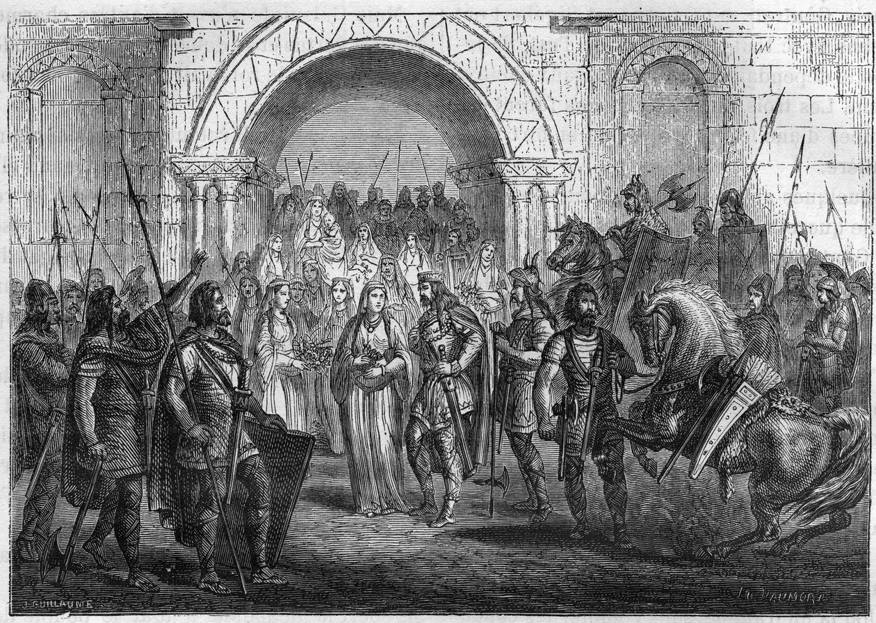 Einzug von Chilperich I. (539-584), König der Franken, und Galswintha in Rouen von French School
