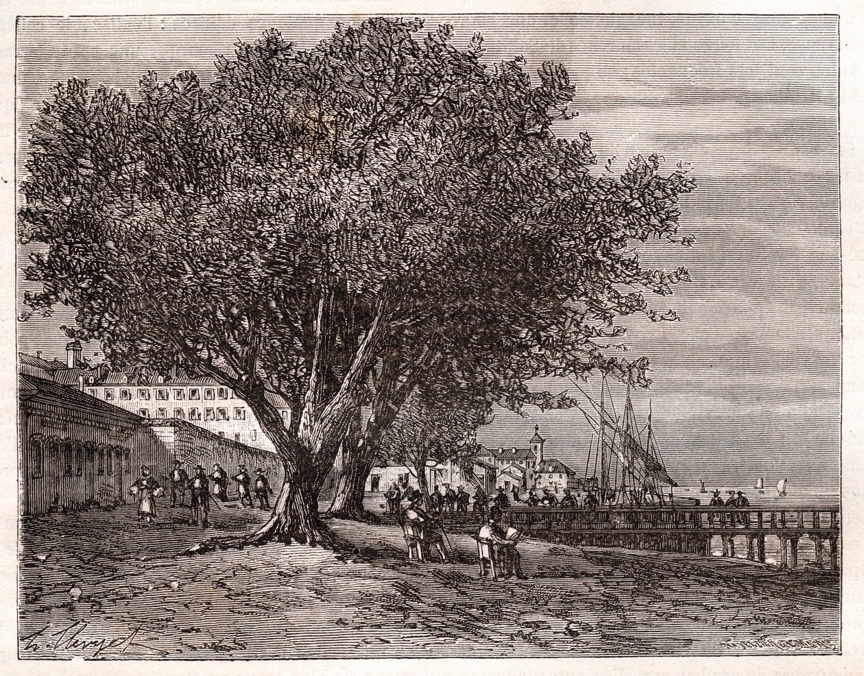 Evian-les-Bains (Evian les Bains) - Haute-Savoie - Gravur in „La France illustree: Geographie, Geschichte, statistische Verwaltung“ von V.-A. Malt-Brown. 1884 von French School