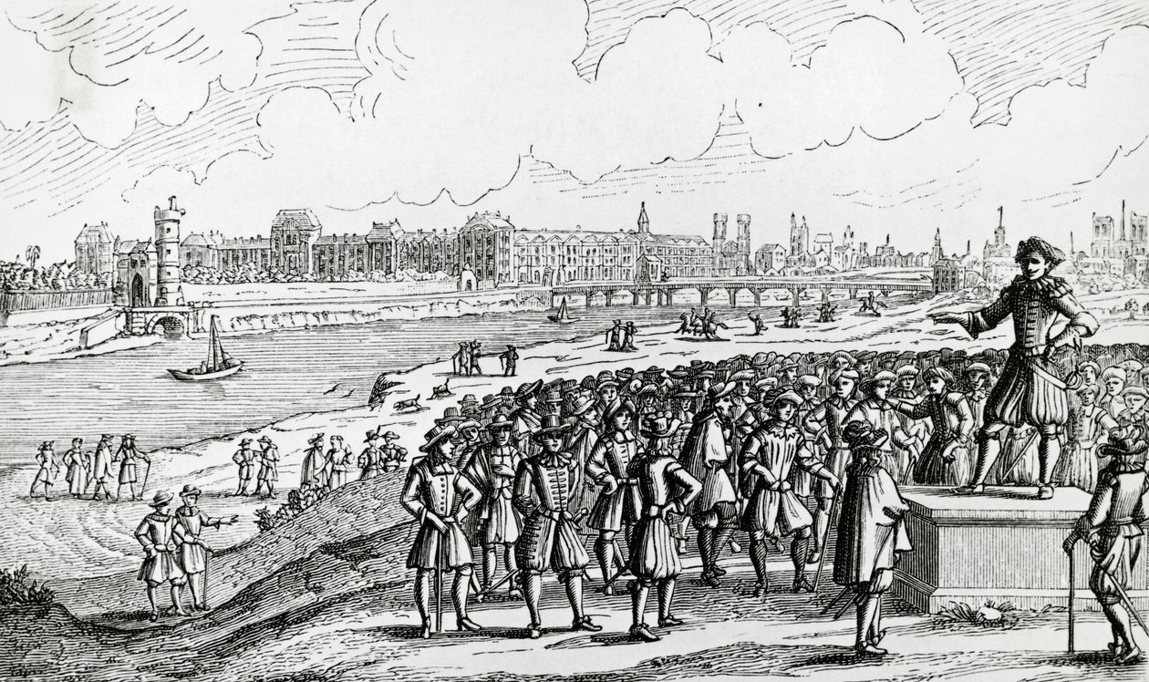 Exponent der Fronde fordert die Pariser zum Aufstand gegen Kardinal Mazarin auf von French School