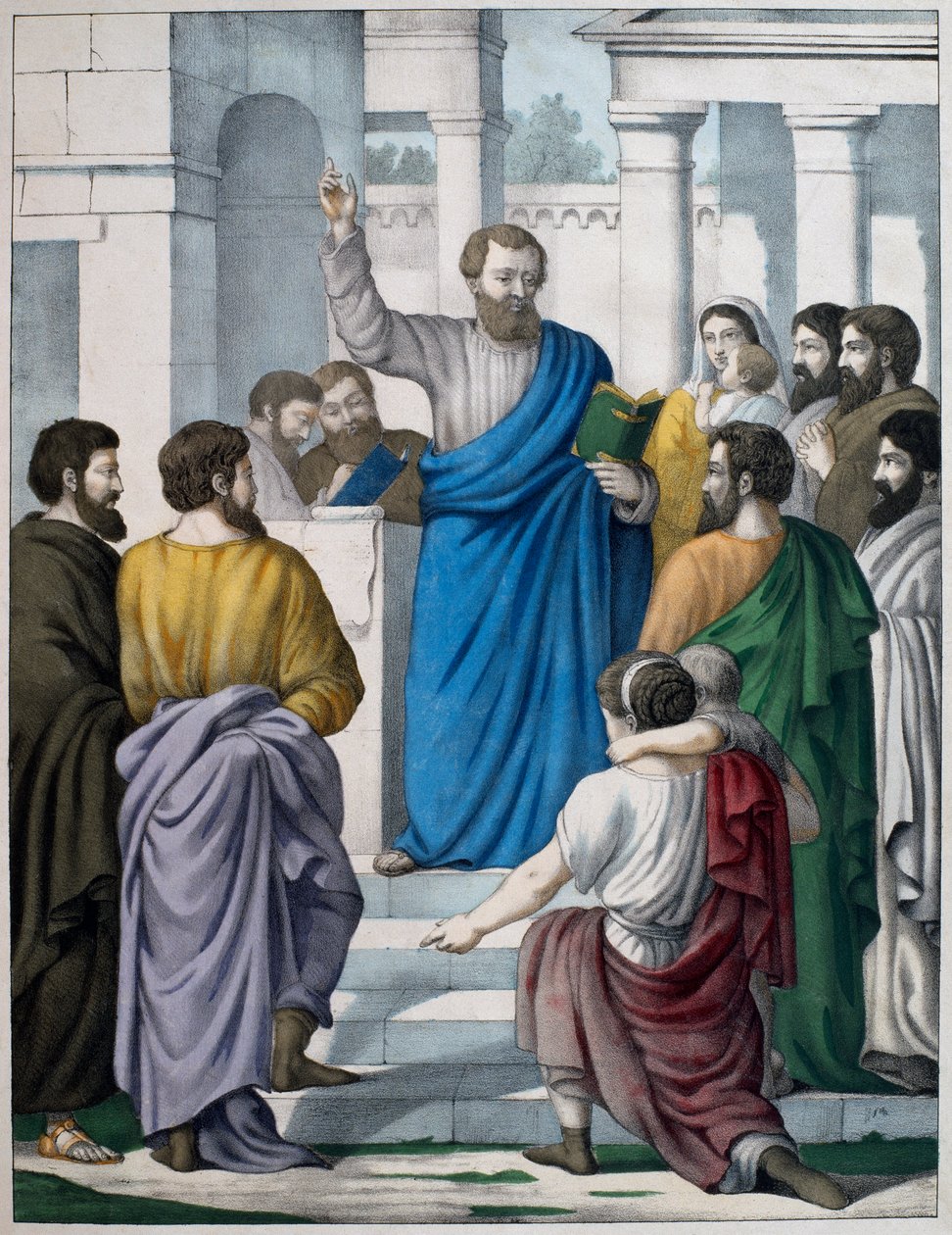 Esra liest das Buch des Gesetzes von Moses, Illustration aus einem Katechismus L