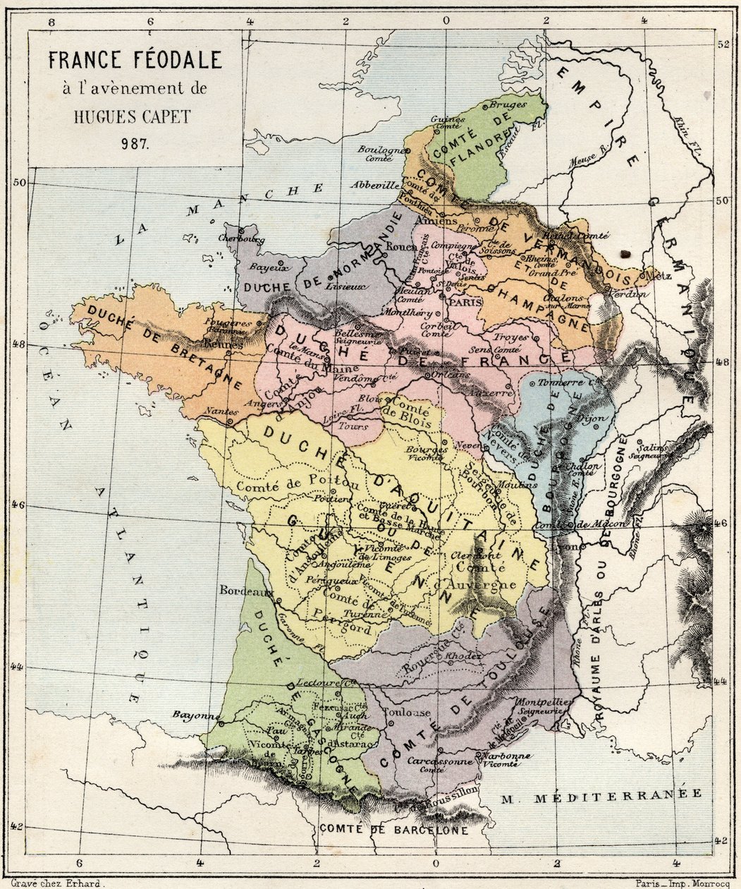 Feudalismus - Frankreich Feodal zur Zeit der Thronbesteigung von Hugues Capet - 987 - Gravur aus „L
