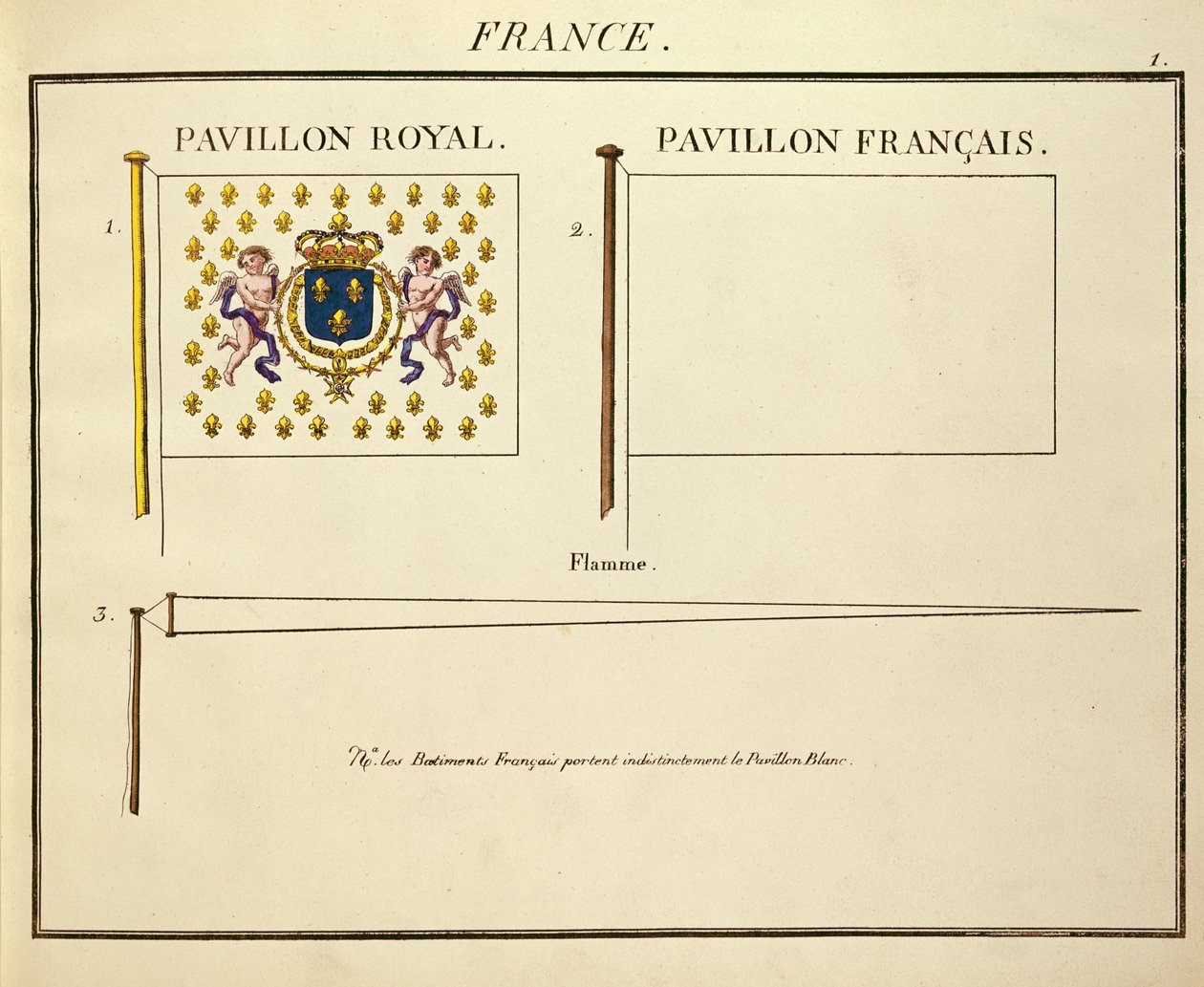 Flagge von Louis XVIII und Charles X, Könige von Frankreich, aus Pavillons des Puissances Maritimes von French School