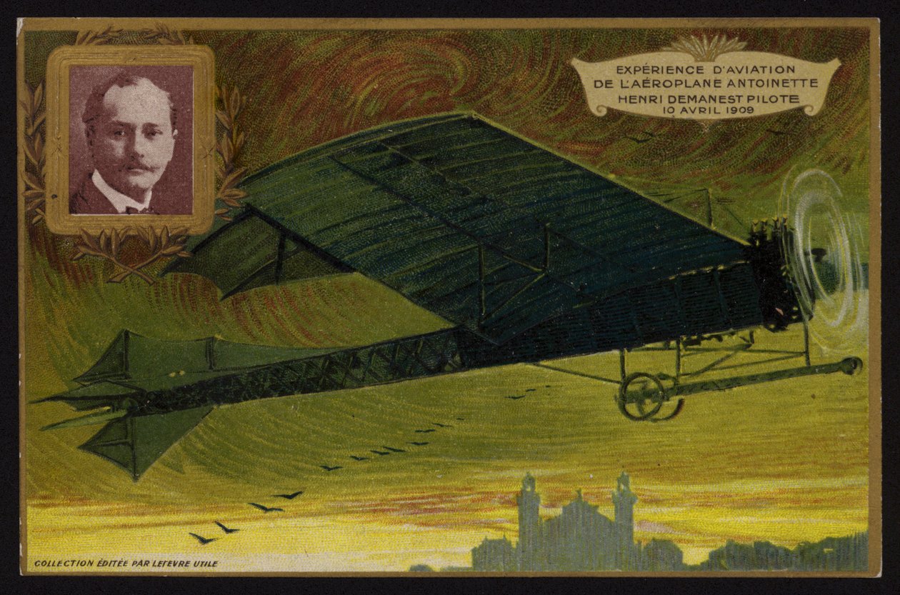 Flug des Antoinette-Flugzeugs von Henri Demanest, Frankreich von French School