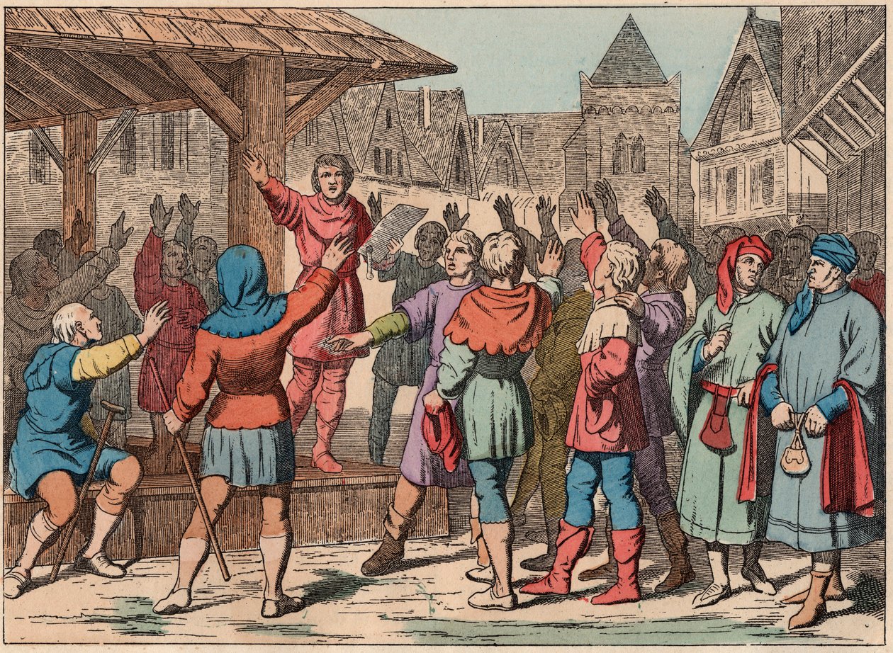 Frankreich im Mittelalter: die Kommunen - Kommunale Charta - Eid - Gravur aus dem Ende des 19. Jahrhunderts in „Nos Gires Nationales - Bilder und Erzählungen“. von French School