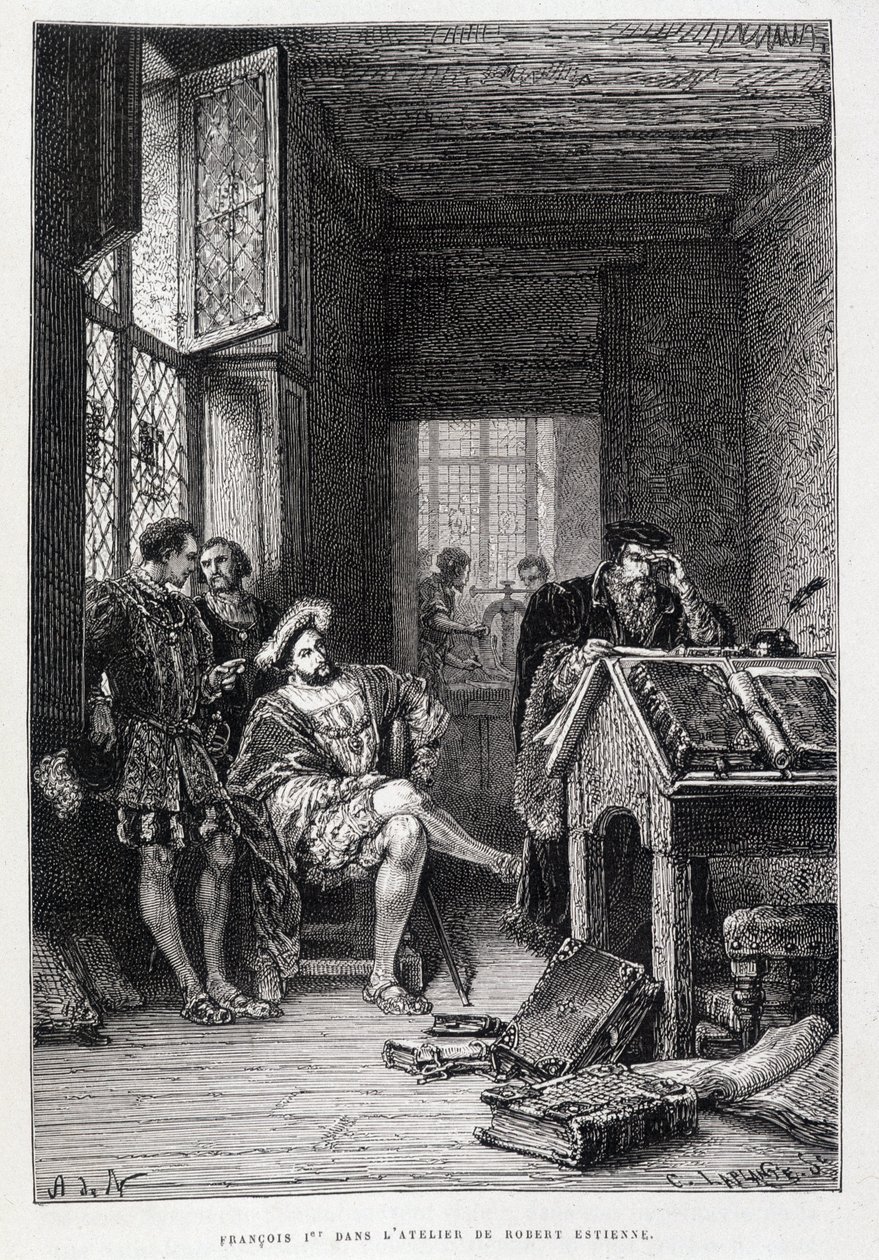 Franz I. im Atelier von Robert Estienne - Gravur von French School