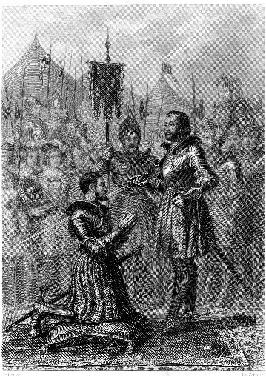 François I., bewaffneter Ritter nach der Schlacht von Marignan (1515). 19. Jahrhundert (Gravur) von French School