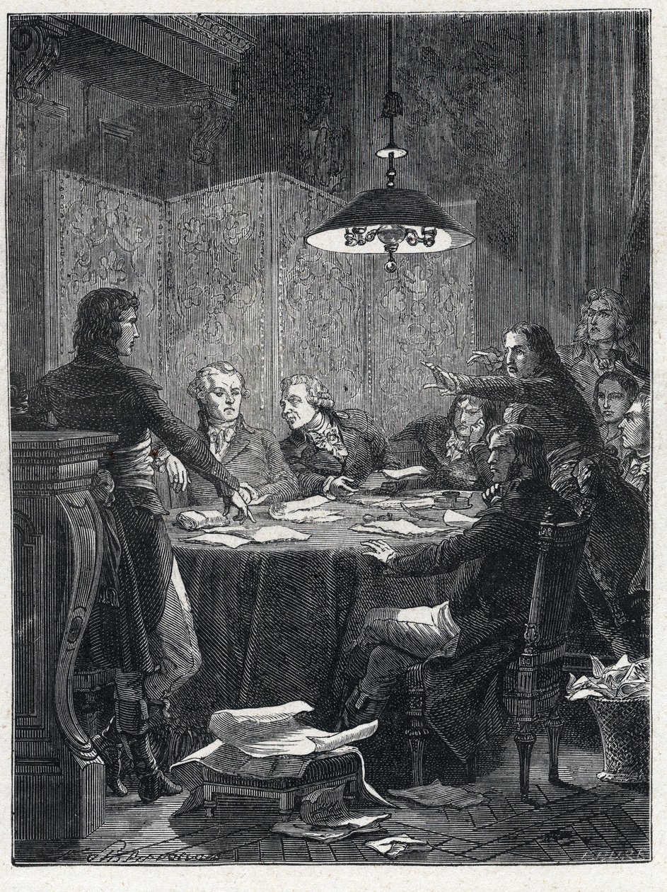 Französische Revolution: Sitzung des Komitees für öffentliche Sicherheit, einer revolutionären Regierung, die 1793 von der Nationalversammlung eingerichtet wurde. von French School