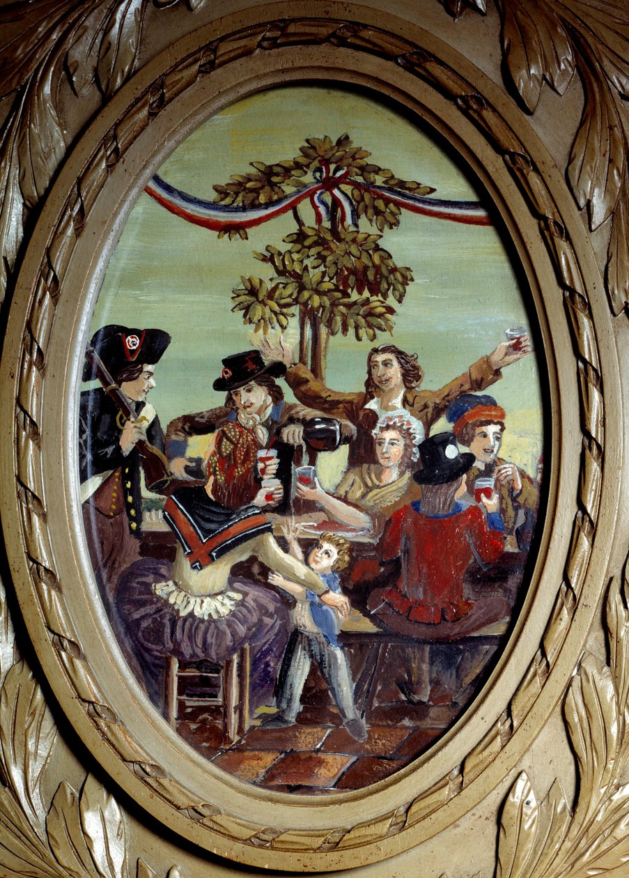 Französische Revolution: Das republikanische Mahl im Café Le Procope in Paris Anonymes Gemälde. 18. Jahrhundert Paris, Le Procope von French School
