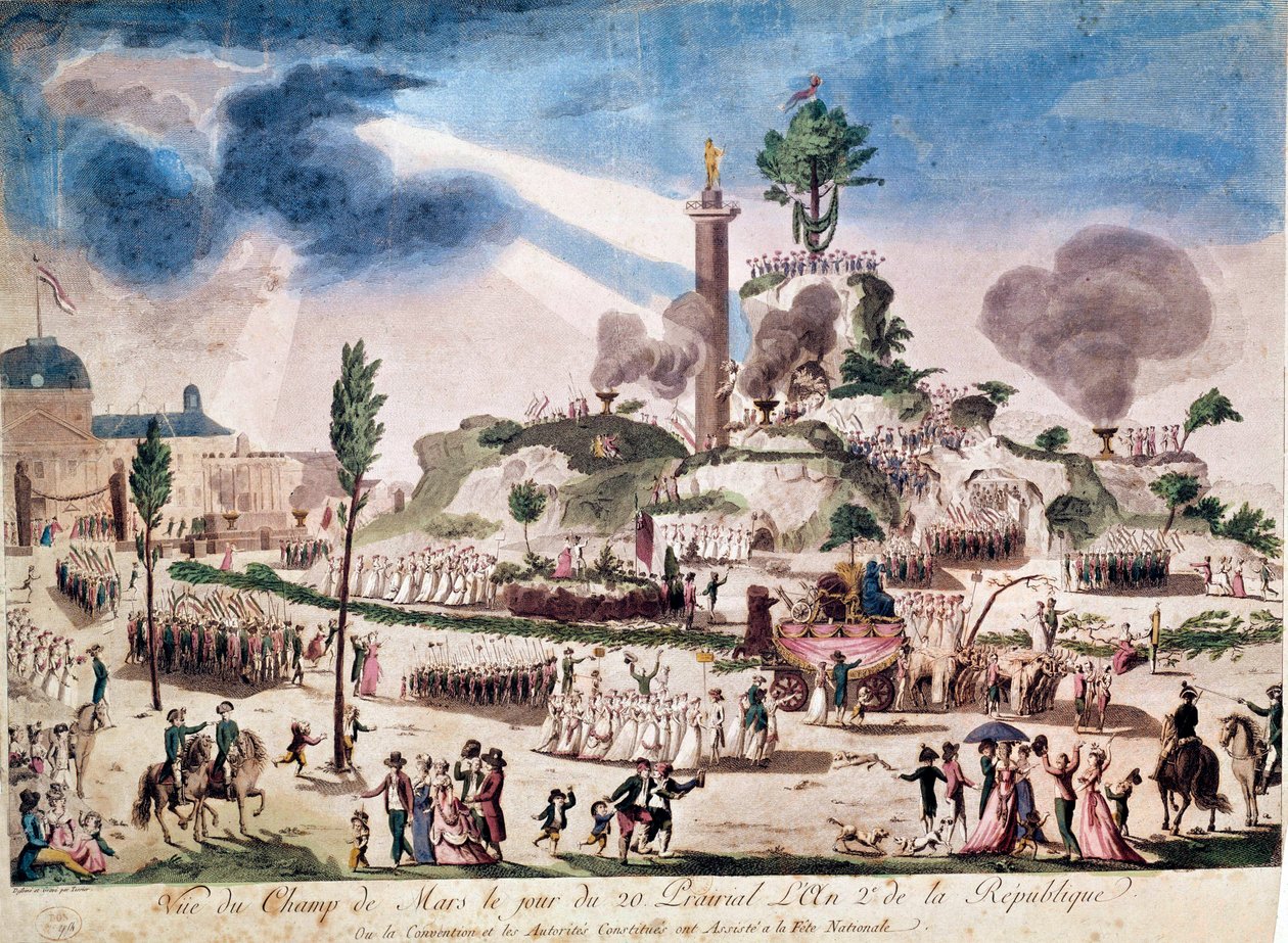 Französische Revolution: das Fest des höchsten Wesens auf dem Marsfeld am 8.06.1794 (20 Prairial An II). Anonyme Gravur des 18. Jahrhunderts. von French School
