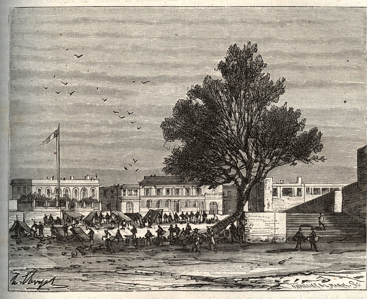 Französische Kolonien in Afrika - Place du Gouvernement in Gorée - Gravur in „La France illustrée: Geographie, Geschichte, statistische Verwaltung“ von V.A. Malt-Brown. 1884 von French School
