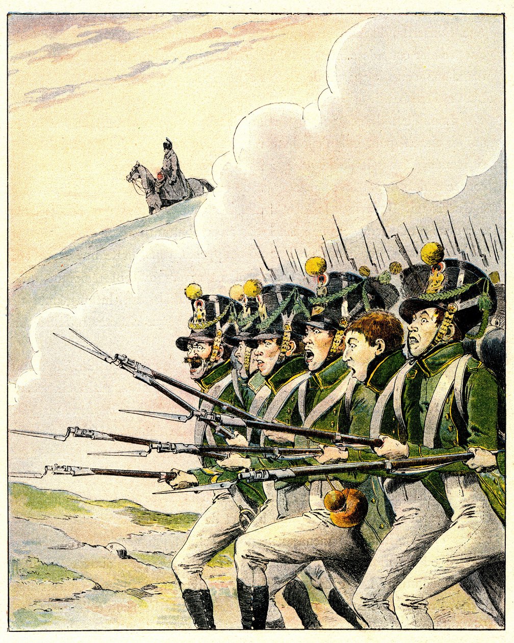 Französische Soldaten während der Schlacht von Waterloo (Farblithografie) von French School