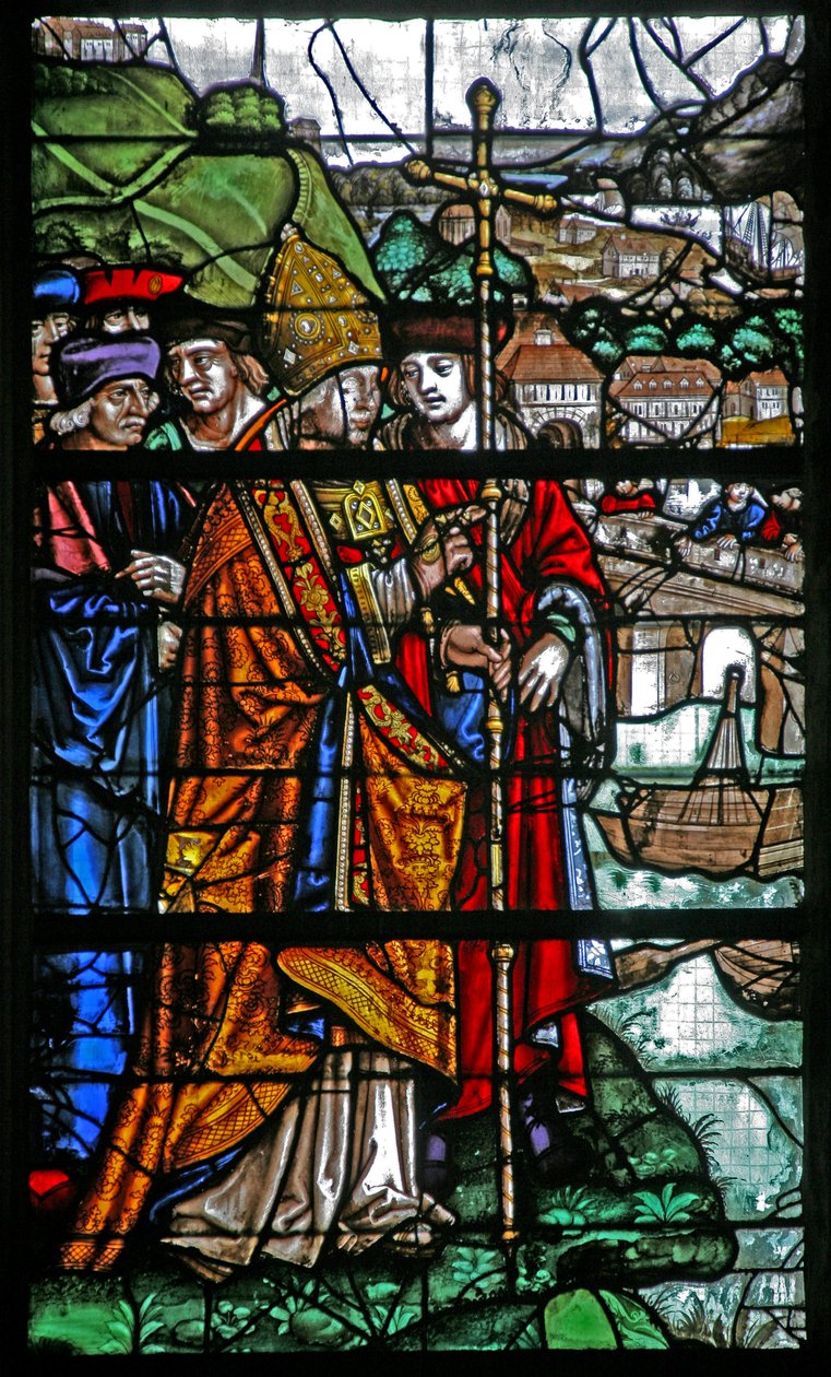 Aus Fenster w30; St. Romain verhindert die Überschwemmung des Flusses in Rouen von French School