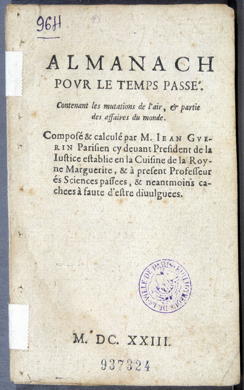 Frontispiz des Buches „Almanach pour le temps passé“, von Jean Guerin von French School