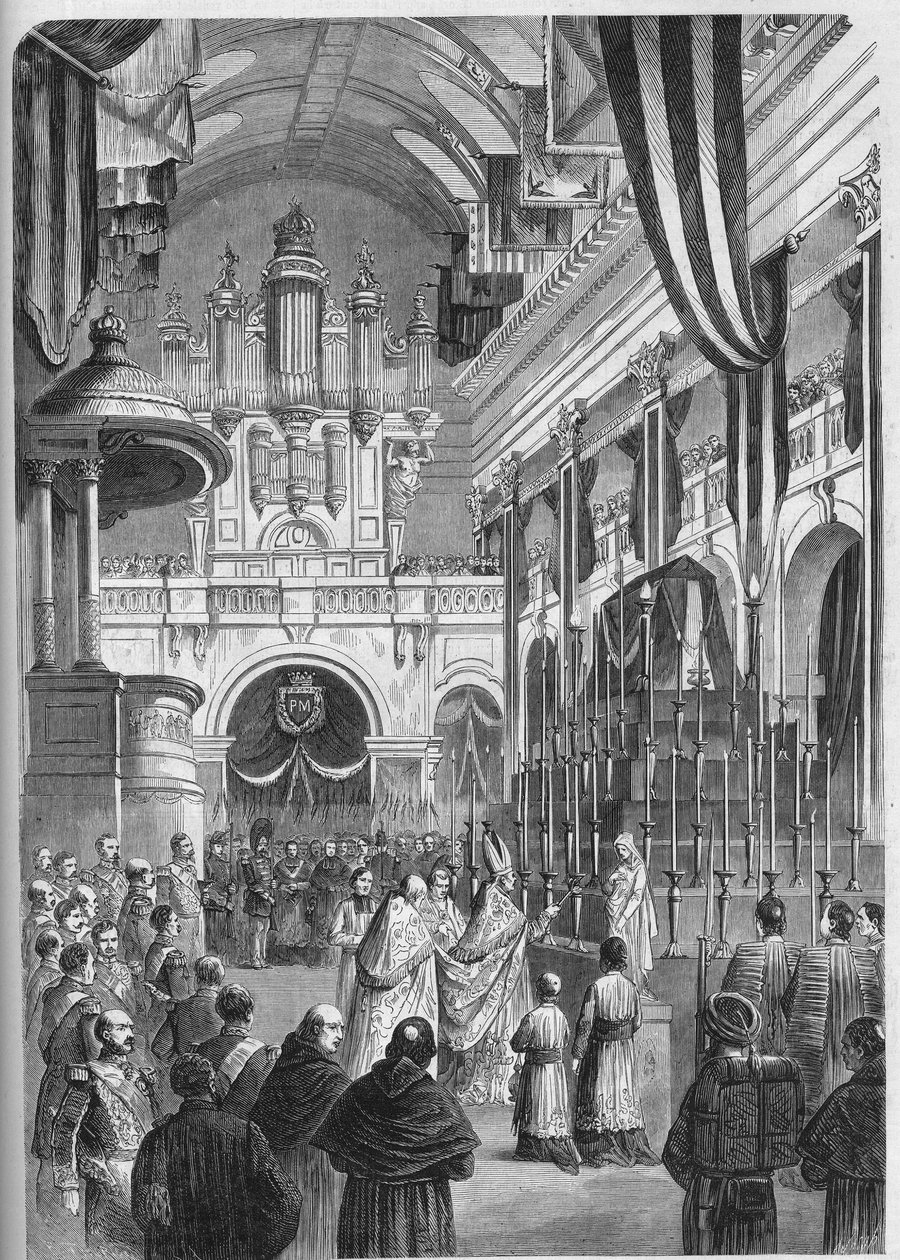 Beerdigung von Marschall Pelissier, Herzog von Malakoff: berühmter Trauergottesdienst in der Kirche der Invaliden, 9. Juni von French School