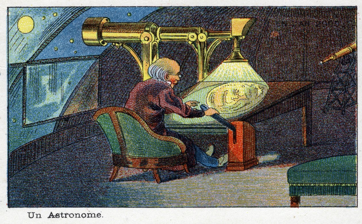 Futuredays: Eine Vision des 19. Jahrhunderts vom Jahr 2000 Serie: Ein Astronom (arbeitet mit einem speziellen Teleskop) von French School