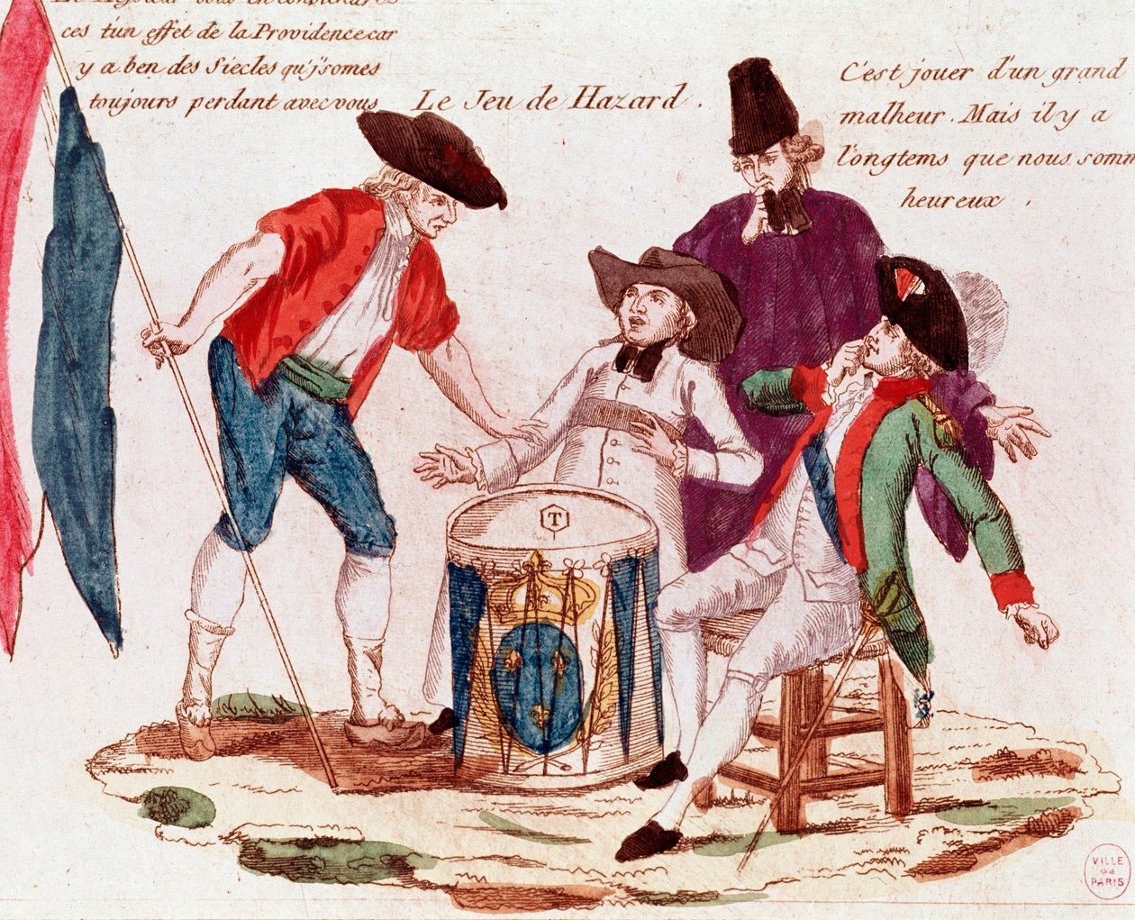 Glücksspiel der drei Stände (Klerus, Dritter Stand und Adel) (Gravur, Ende des 18. Jahrhunderts) von French School