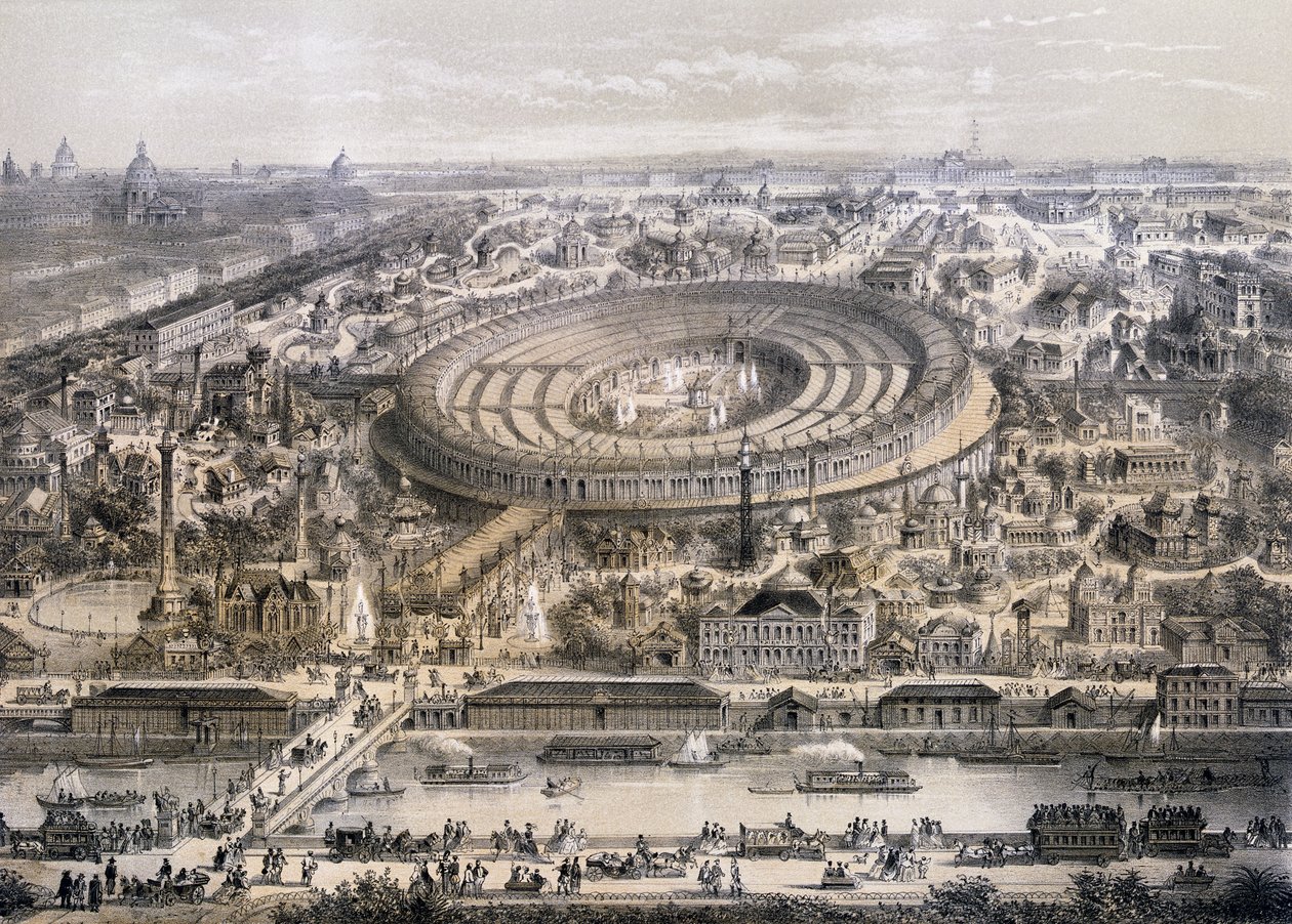 Gesamtansicht der Weltausstellung 1867, aufgenommen vom Trocadero-Hügel, Paris, 1867 von French School