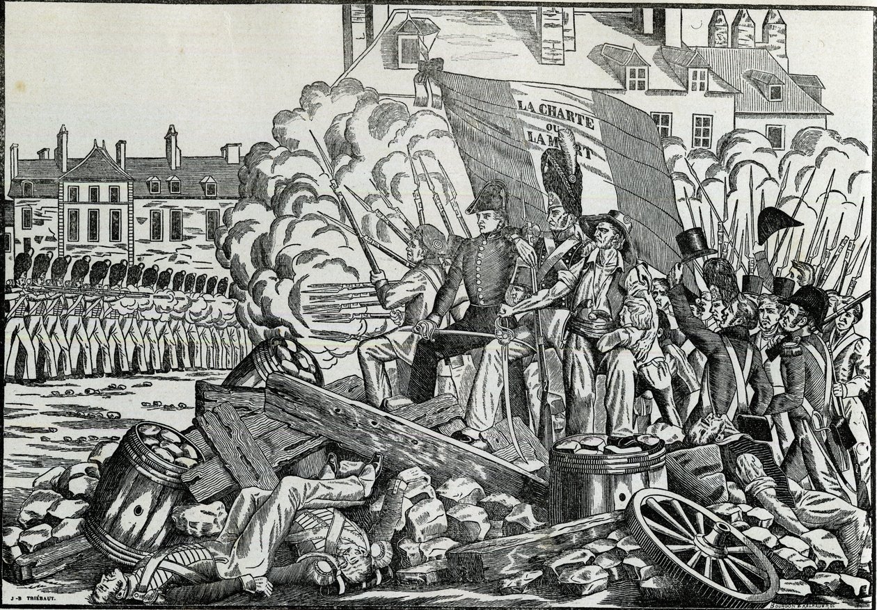 Ruhmreiche und denkwürdige Kämpfe im Juli 1830 im Pariser Rathausviertel - Revolution von 1830 - Die Kämpfe in den Julitagen 1830 in Paris von French School