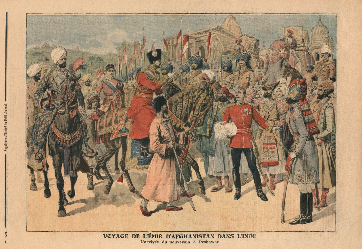 Habibullah Kahn (1872-1919) Emir von Afghanistan bei seiner Ankunft in Peshawar, Indien, Illustration aus 